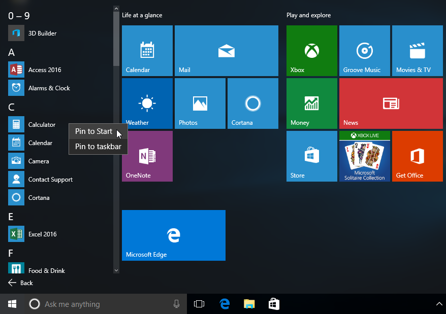 Personalizarea meniului de Start in Windows 10