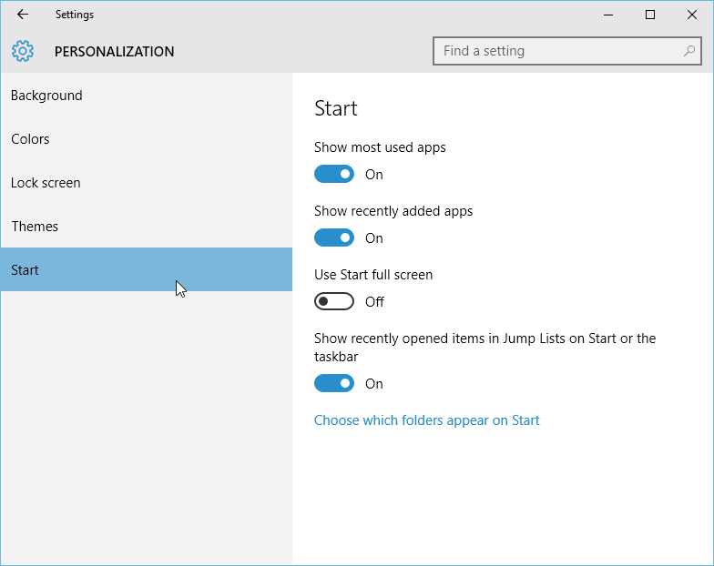 Personalizarea meniului de Start in Windows 10