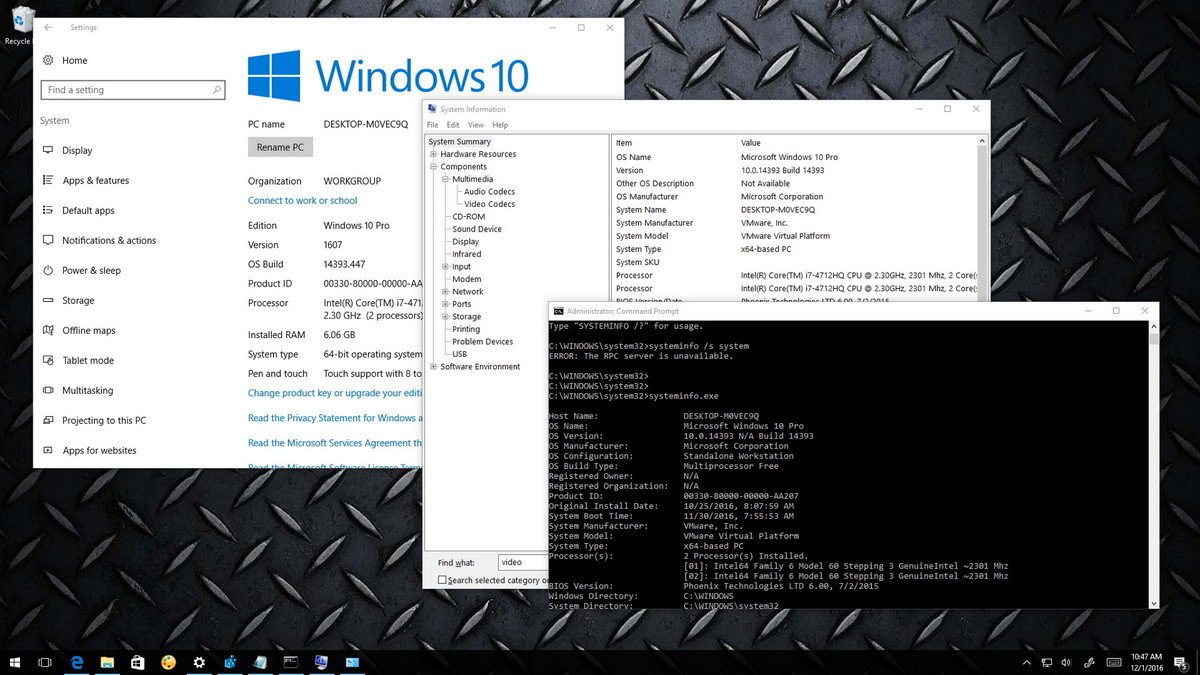 specificatiile laptopului pentru Windows 10
