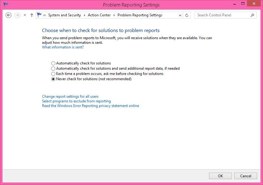 Dezactivati raportarea erorilor in Windows 8