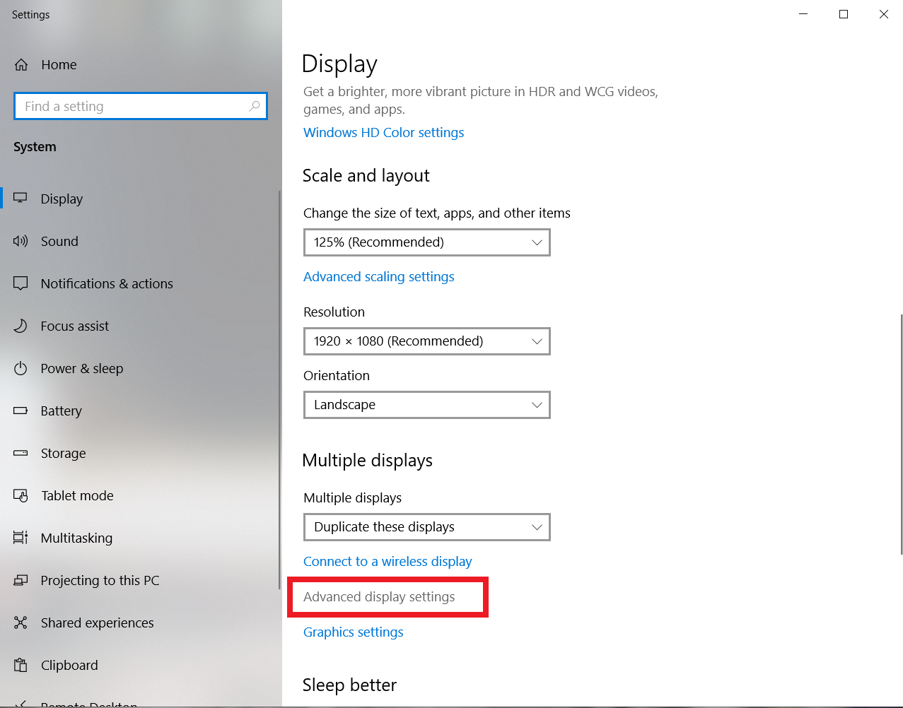 Advanced Display Settings
