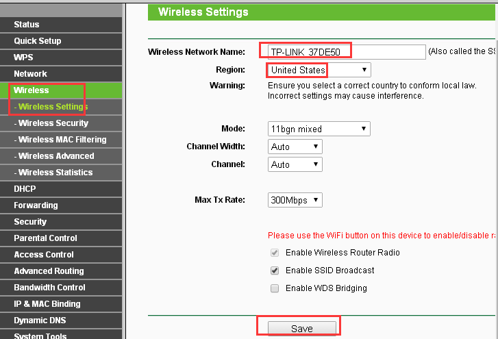 Configurare router TP Link - Wireless Settings