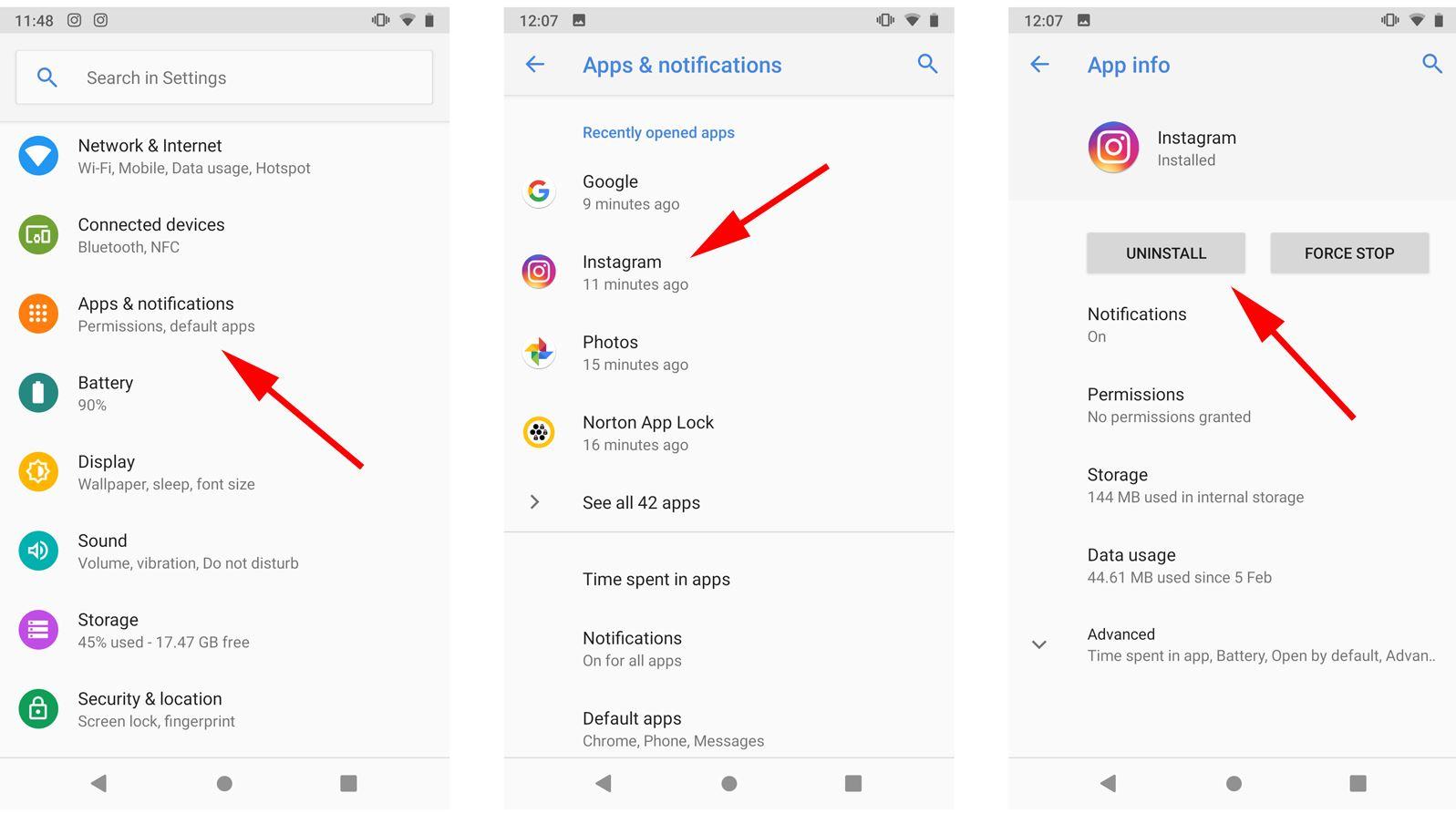 Stergere aplicatii android