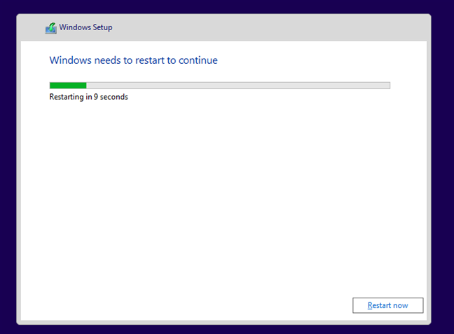 Restartarea Windows-ului dupa instalare