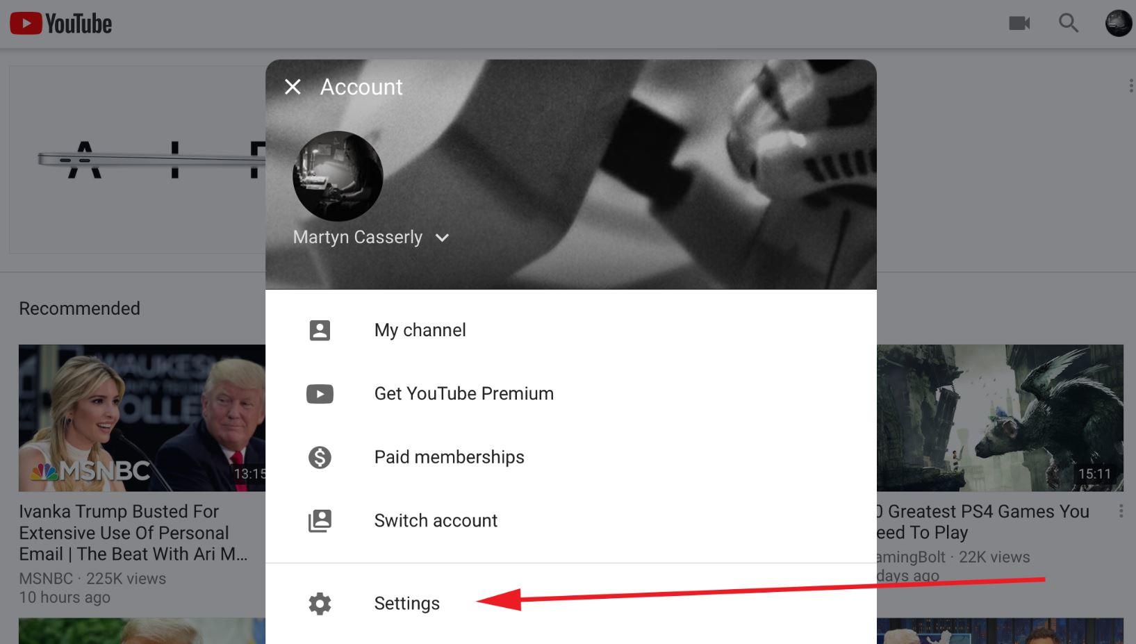 Settings Youtube