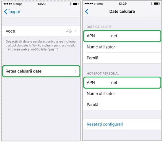 Setari internet orange