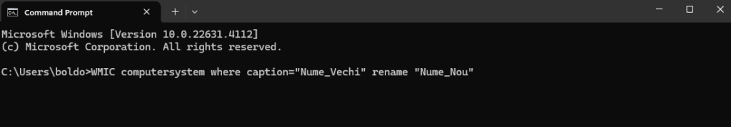Schimbarea numelui PC-ului din CMD (Command Prompt)