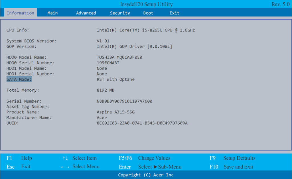 Cum intri în BIOS pe laptop acer