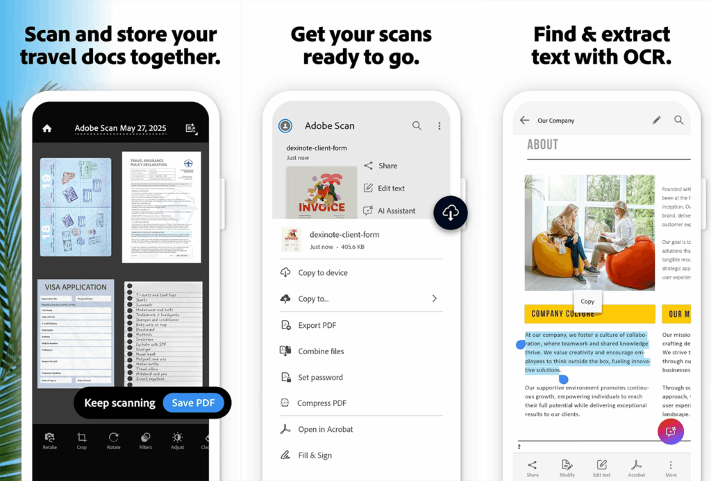 scanare documente cu telefonul Adobe Scan AI PDF Scanner
