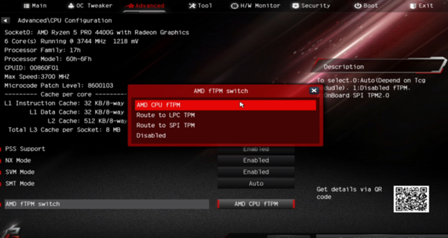 Activeaza TPM din setarile BIOS pentru instalare Windows 11 - AMD