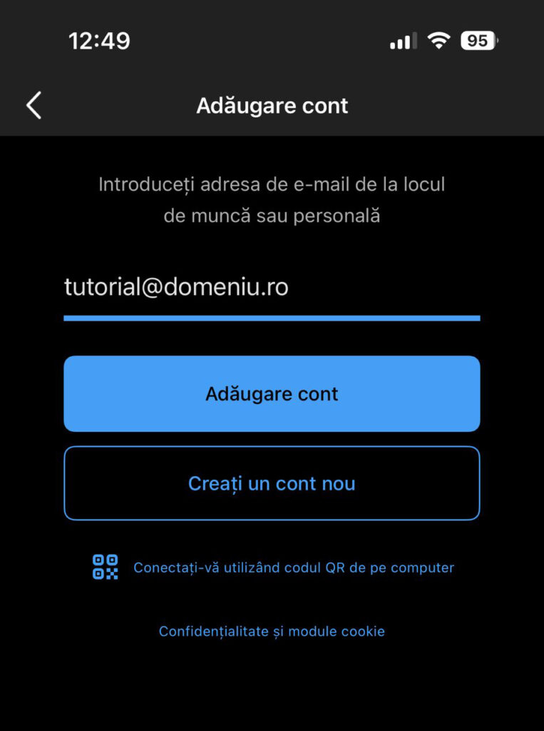 Adaugare cont email outlook pe telefon - Introdu adresa de email