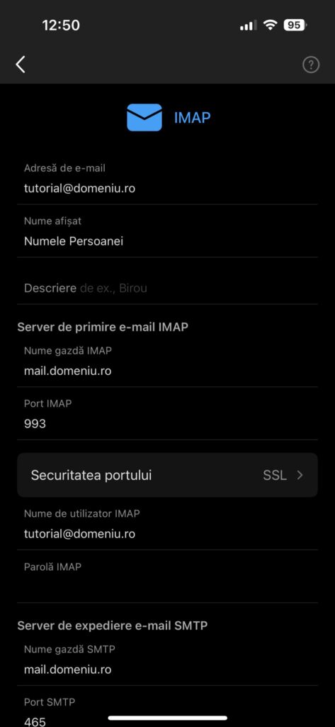 Adaugare cont email outlook pe telefon - setari IMAP