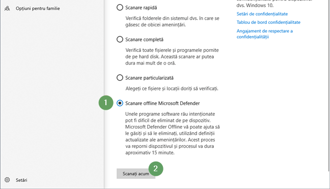 Cum faci scanare virusi Windows 10 Offline cu Microsoft defender