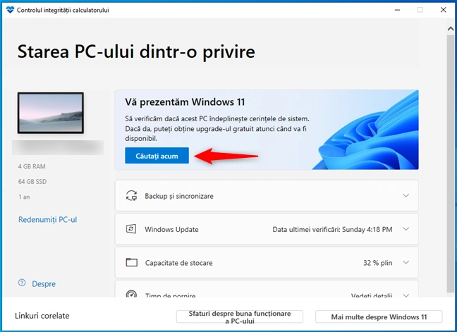 Pașii pe care sa ii faci pentru verificare compatbilitate Windows 11