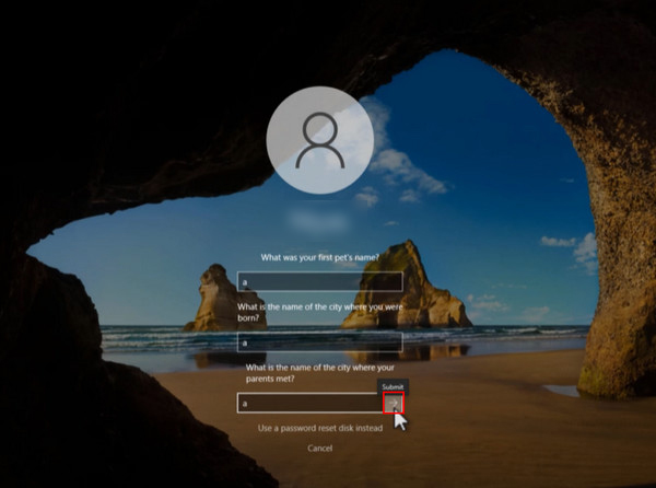 Răspunde corect la întrebările de securitate pentru resetarea parolei pe windows 10