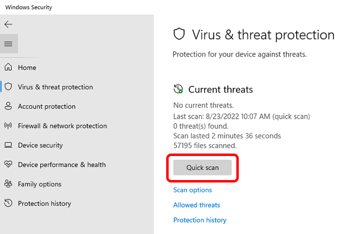 Scanare Quick Scan Rapida Scanare virusi windows 10