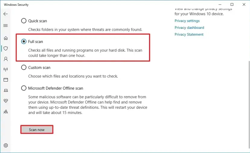 Scanare full scan de virusi windows 10