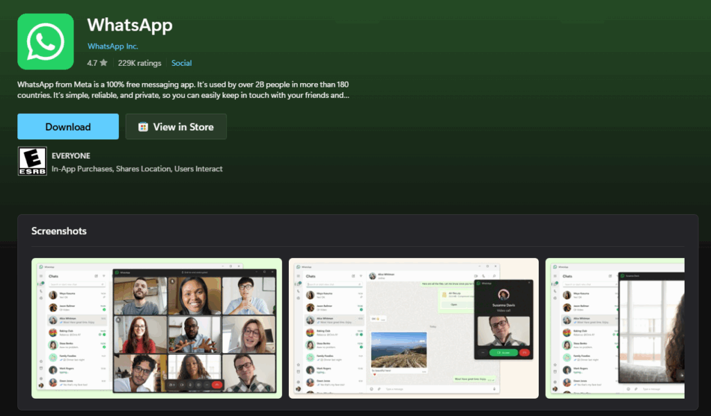 Whatsapp pe laptop - descarcare din Microsoft Store