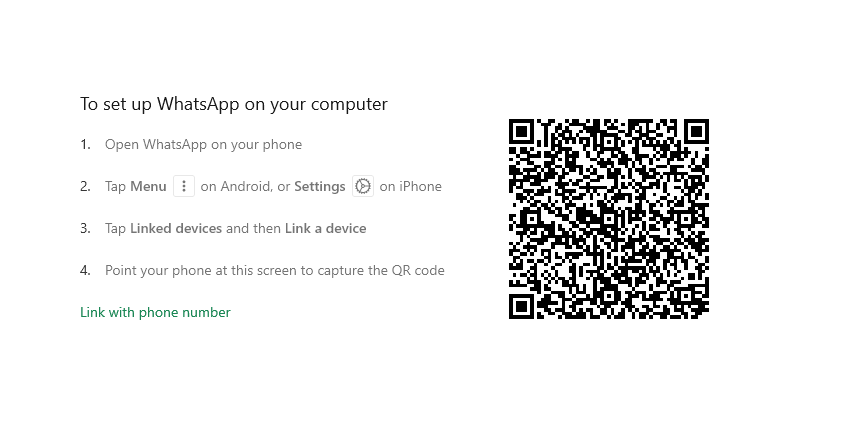 instalare whatsapp pe laptop - pasul c scanarea codului QR
