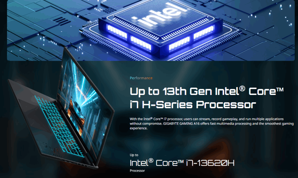 Performanță procesor Intel Core i7-13620H laptop gaming GIGABYTE A16 CVH