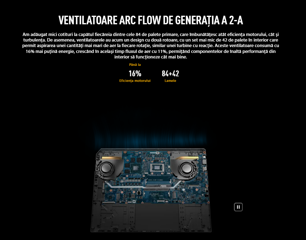 Asus TUF Gaming A16 vine cu un sistem de răcire dual fan cu multiple heatpipe-uri ARC FLOW