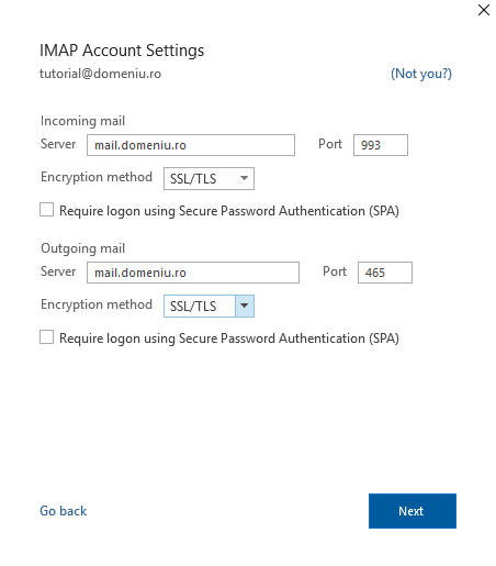 Configurare email outlook