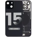 Capac Spate Sticla iPhone 15 Aftermarket (No Logo) (Black) - imagine 2