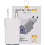 Incarcator De Priza 30W Cu Tehnologie GaN, 2 porturi (USB-C Si USB-A), Fast Charge AMPro (220V Euro) (Ultramarine)