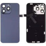 Capac Spate Sticla Cu Magnet MagSafe, NFC Si Lanterna iPhone 15 Pro Max Aftermarket (No Logo) (Blue Titanium) - imagine 2