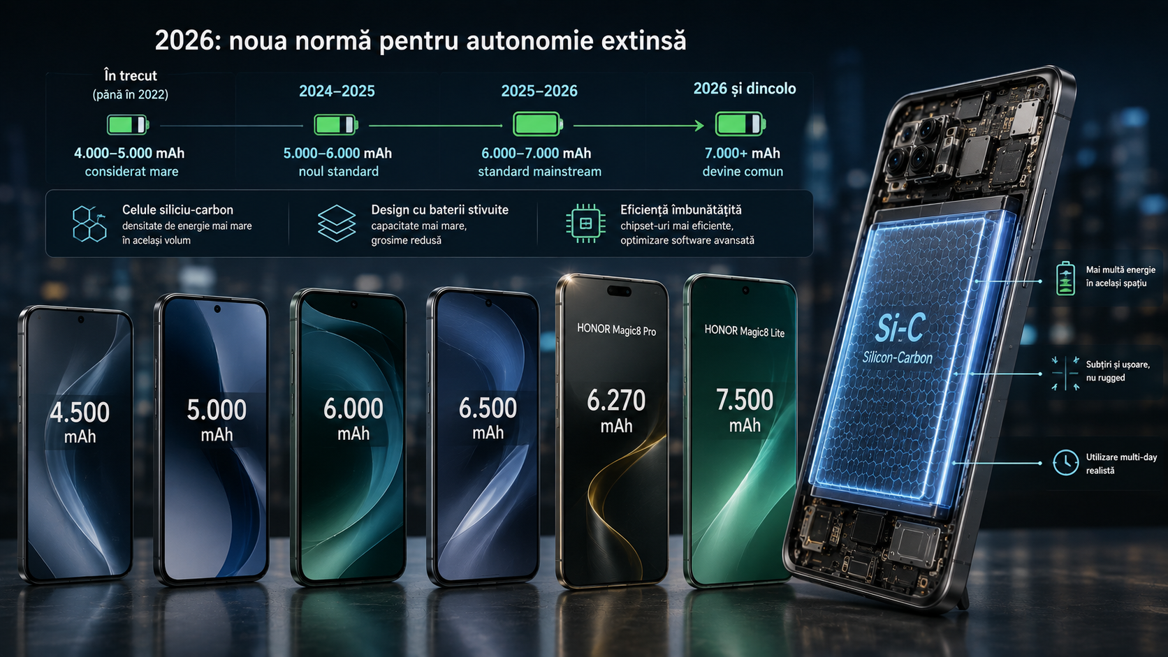 Telefoane cu baterie mare: ce modele oferă autonomie extinsă în 2026 Telefoane cu baterie mare: ce modele oferă autonomie extinsă în 2026