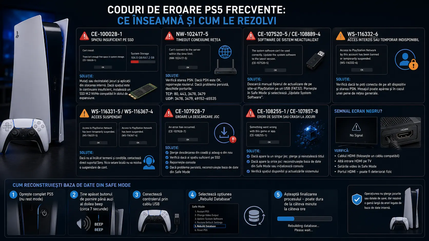 Top probleme și coduri de eroare PlayStation 5: ce înseamnă și cum le rezolvi Top probleme și coduri de eroare PlayStation 5: ce înseamnă și cum le rezolvi
