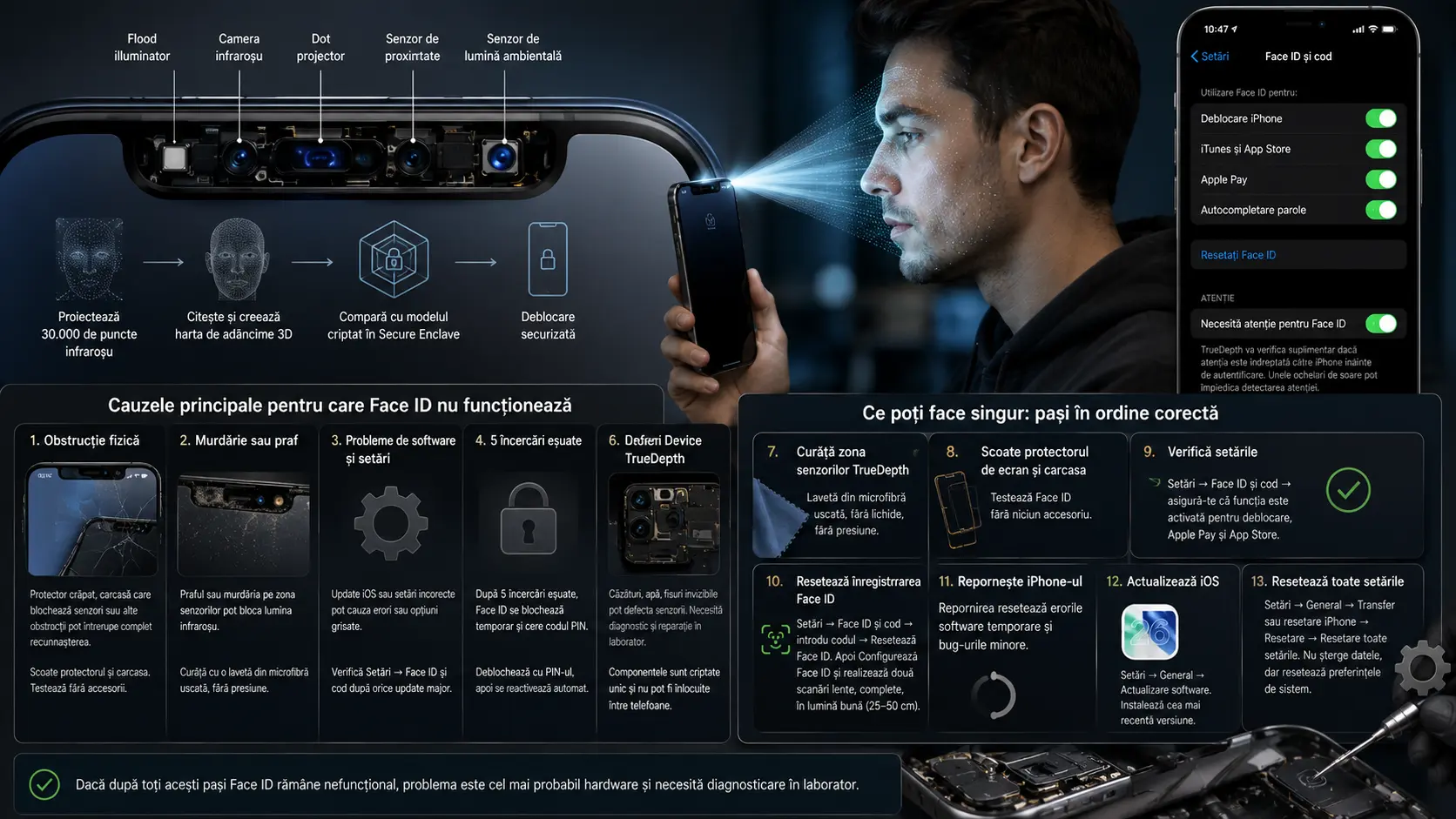 Face ID not working: de ce nu funcționează și ce soluții poți încerca Face ID not working: de ce nu funcționează și ce soluții poți încerca