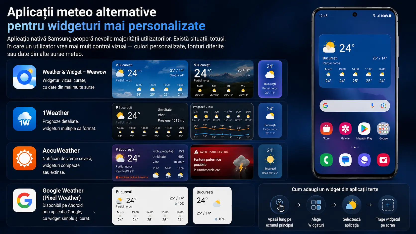 Vremea pe ecranul telefonului Samsung: cum adaugi și personalizezi widgetul meteo Vremea pe ecranul telefonului Samsung: cum adaugi și personalizezi widgetul meteo