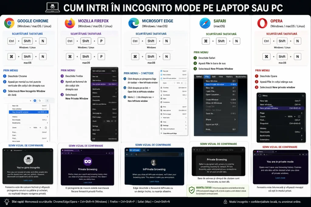 Cum intri pe telefon sau laptop în Incognito Mode? Ghid pentru principalele browsere Cum intri pe telefon sau laptop în Incognito Mode? Ghid pentru principalele browsere