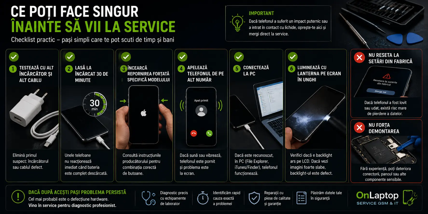 Nu se mai aprinde display-ul la telefon — cauze posibile și soluții reale din laborator Nu se mai aprinde display-ul la telefon — cauze posibile și soluții reale din laborator