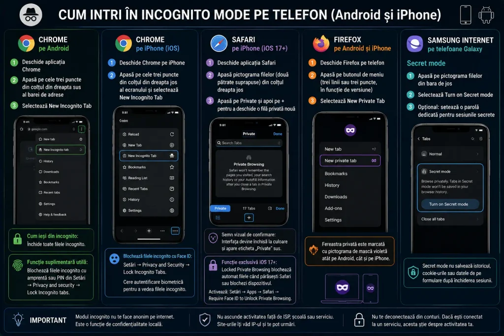 Cum intri pe telefon sau laptop în Incognito Mode? Ghid pentru principalele browsere Cum intri pe telefon sau laptop în Incognito Mode? Ghid pentru principalele browsere