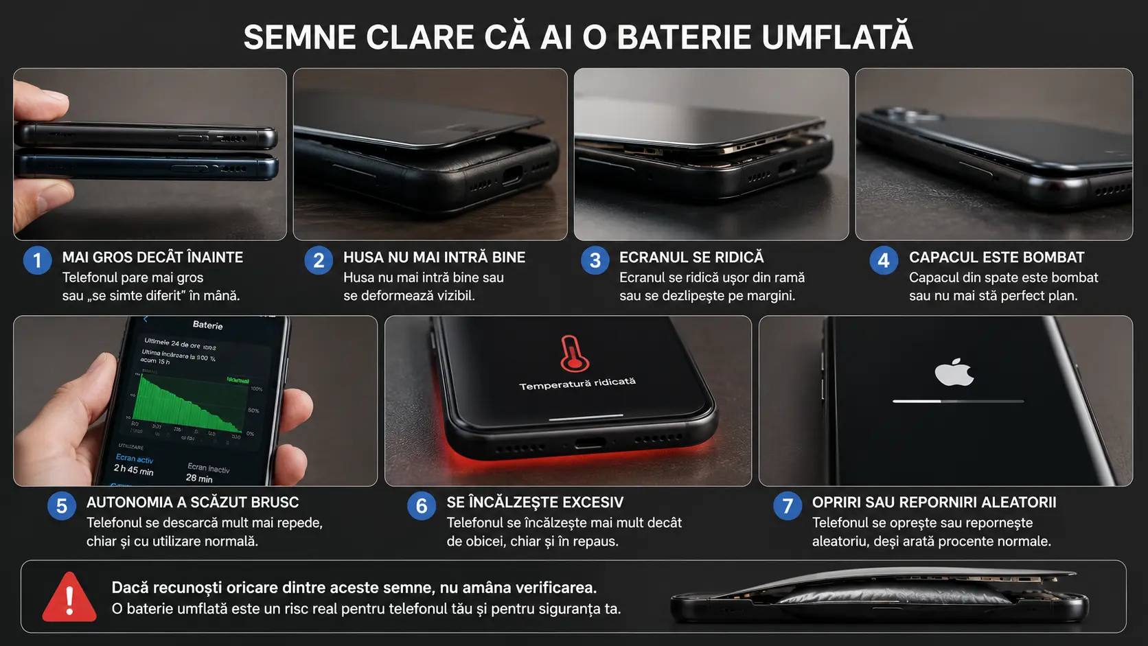 Baterie umflată telefon: cauze reale, riscuri și ce trebuie să faci imediat Baterie umflată telefon: cauze reale, riscuri și ce trebuie să faci imediat