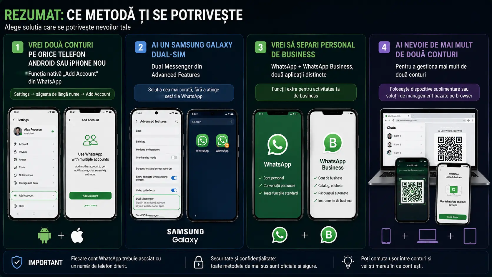 Conturi multiple în WhatsApp: cum folosești Dual WhatsApp pe același telefon (Android și iPhone, 2026) Conturi multiple în WhatsApp: cum folosești Dual WhatsApp pe același telefon (Android și iPhone, 2026)