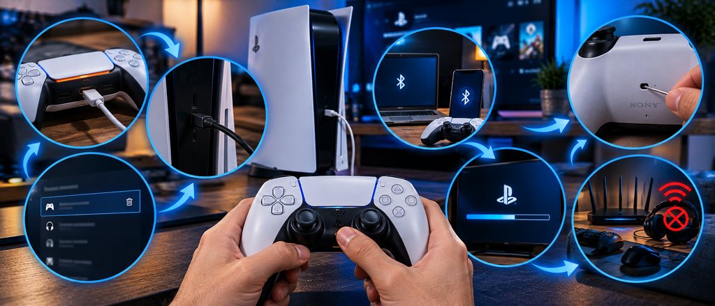 Controller PS5 nu se conectează? Cauze frecvente și soluții Controller PS5 nu se conectează? Cauze frecvente și soluții